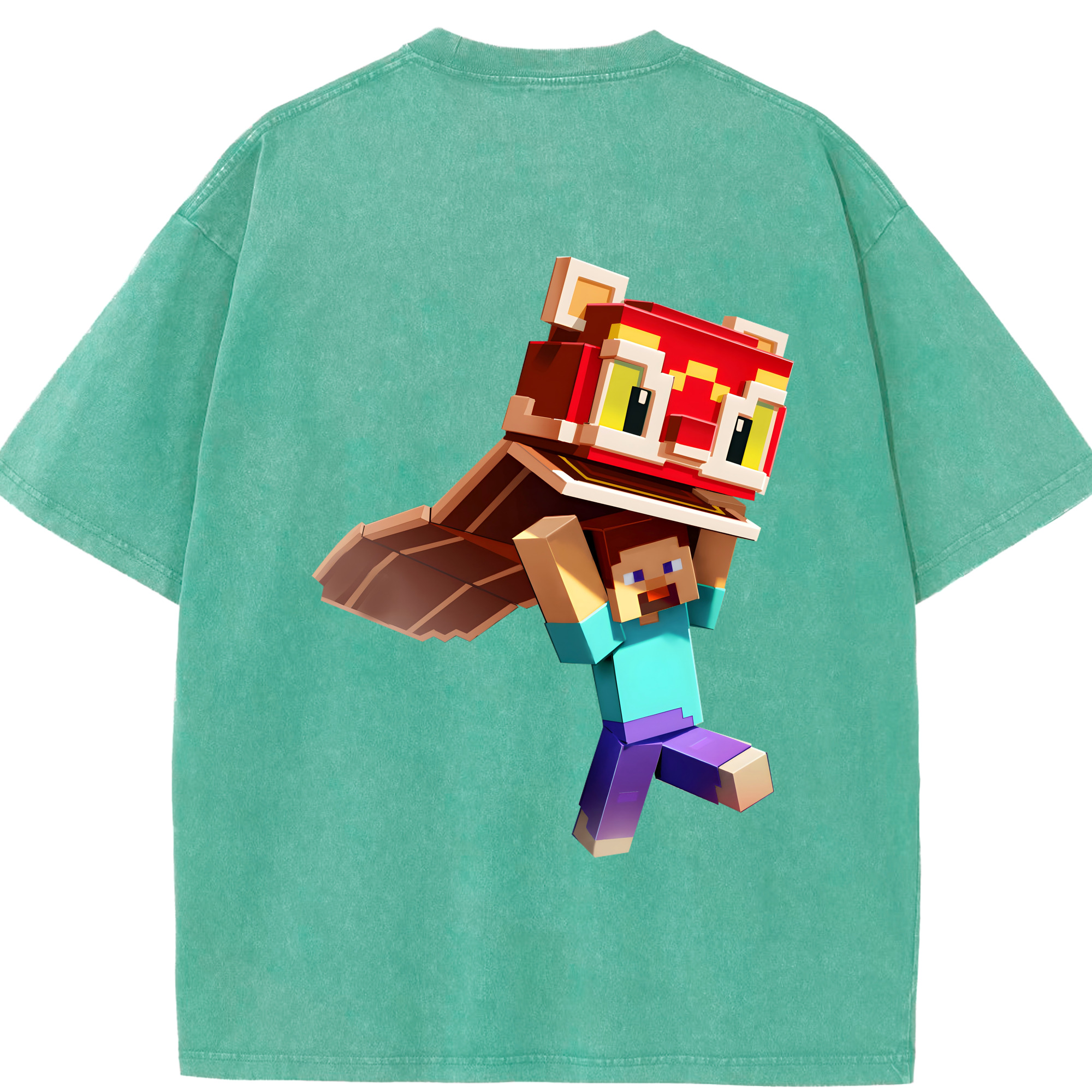 （画像用） マインクラフト ブロックの世界 Minecraft MC Block world 綿100% ヴィンテージ風 半袖Tシャツ（背面プリント）